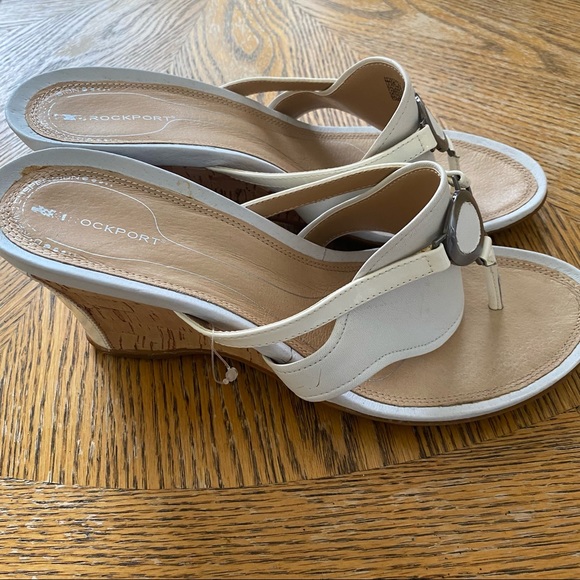 Rockport White Thong Sandal Wedges - Picture 2 of 9